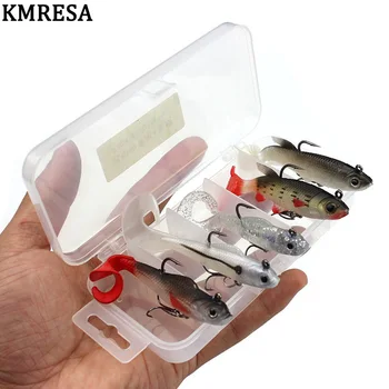 

5PCS/Soft Fishing Lure Kit High Quality Bait Set 9.3G/14G Artificial Silicone Bass Bait With Treble Hook Box Fishing