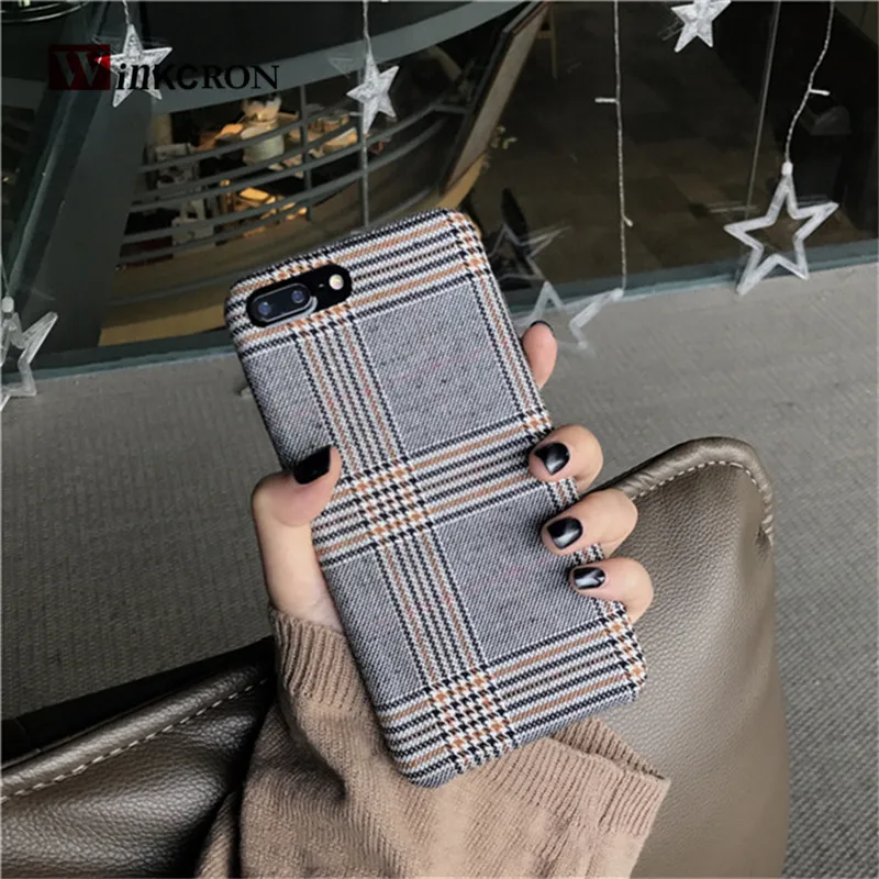 Retro Grid Plush Fundas for font b iPhone b font X 8plus Case for font b