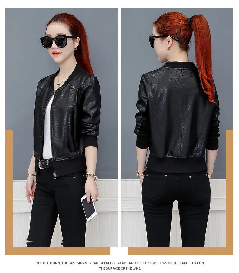 Goede Vangull 2019 Nieuwe Lente Leren Jas Vrouwen Zwarte Kleur Mandarijn Kraag Ritsen Korte Vrouwelijke Faux Lederen Jassen Hoge Kwaliteit