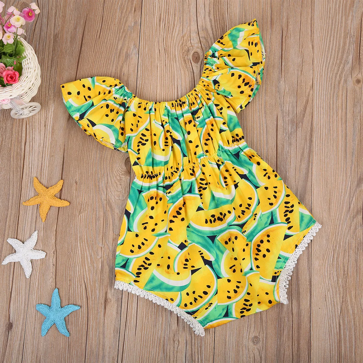 Одежда для новорожденных девочек из 2 предметов г. летний желтый боди с арбузом для малышей+ повязка на голову пляжный костюм Одежда для детей от 0 до 24 месяцев