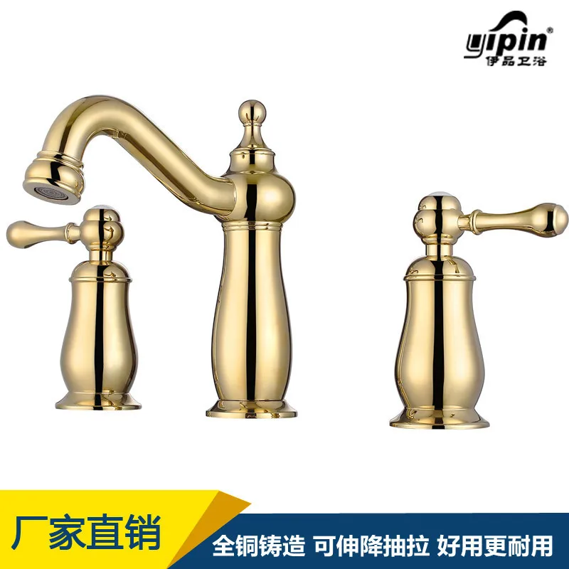 

Europe type copper plating can lift smoked pull fission all three holes basin faucet bathroom ark lavabo golden faucets