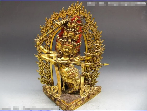 

150401 S0293 Tibet Buddhism Fane Bronze Copper Gild Rahula Mahakala Setrap Chen Buddha Statue