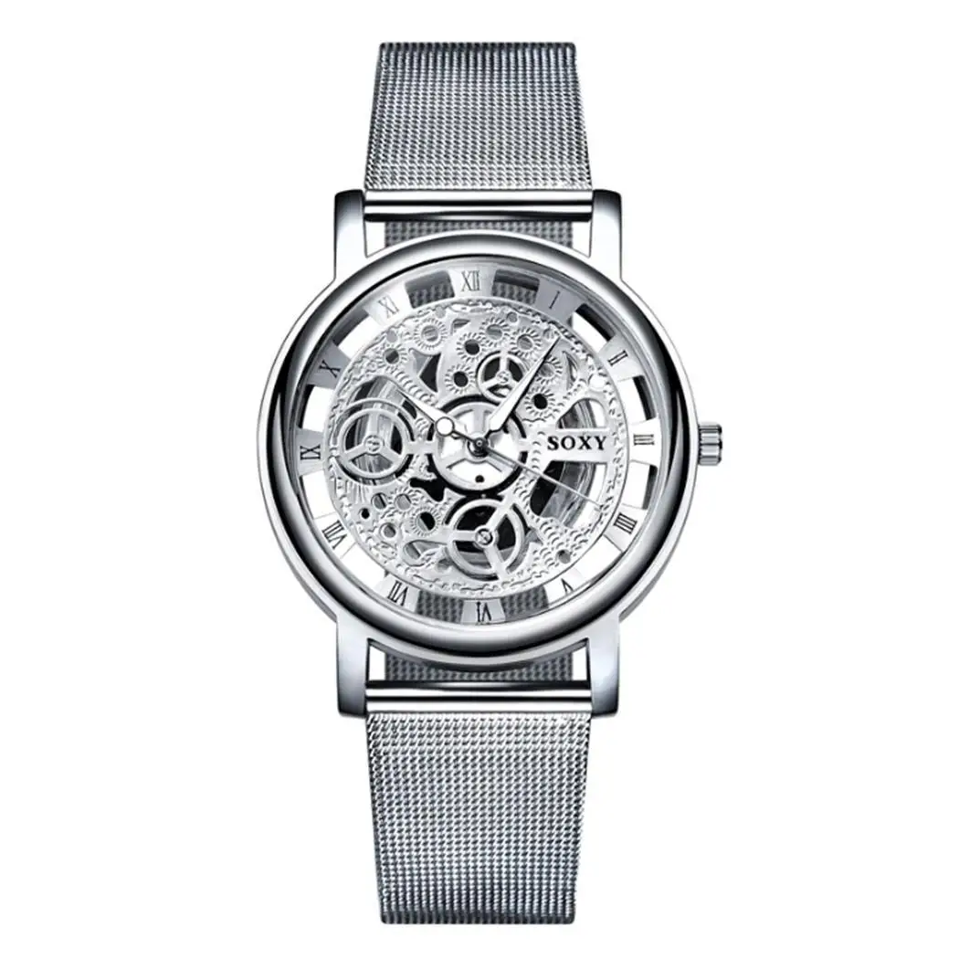 Унисекс Модные полые круглой формы 4 см/1,6 дюймов пряжки закрытия наручные часы цифровая стеклянная 1 см/0,4 дюйма - Color: silver