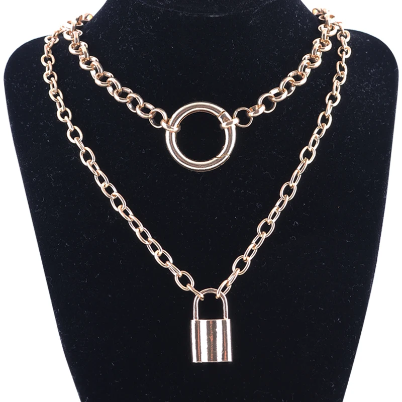 Trendytime New Geometric Circle Padlock Necklaces For Women Jewelry