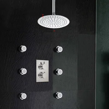 

Homedec doccia Luxury Thermostatic Wall Mount 10" Rain Round Shower Faucet Set Tub Mixer -Free Shipping