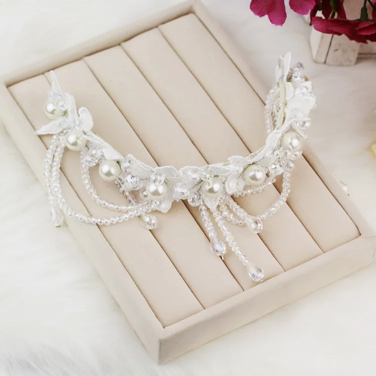 Crystal Diamond Bride Bridal Wedding Hair Head Band Wear Pearl Rhinestone Jewelry Headdress Headband Tiara Coronal Forehead Crown (1)