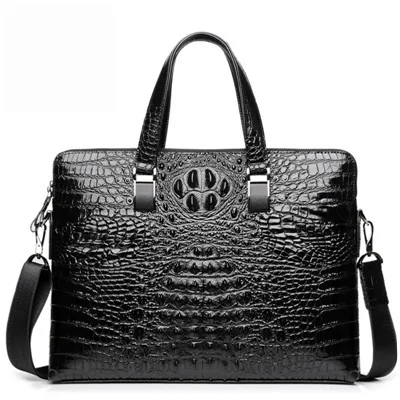 Мужской портфель из натуральной кожи, роскошный портфель из яловой кожи с крокодиловым узором, мужская сумка на плечо, деловая сумка, лучшая - Цвет: Cross Black