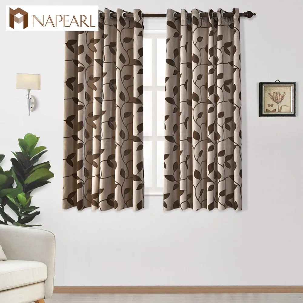 NAPEARL Short leaves design curtains bedroom window kitchen grommet top semi-blackout ready made morden curtains for living room