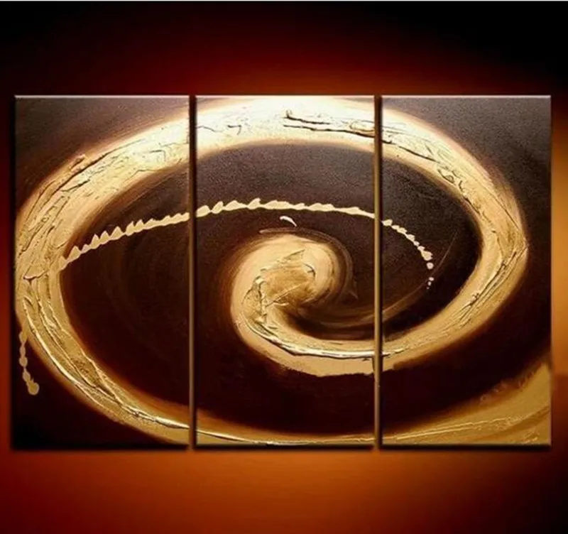 

Handpainted Modern Abstract Gold Whirl Oil Painting Modern Golden Circle Canvas Paintings 3 Panel Pictures Home Decor Wall Art