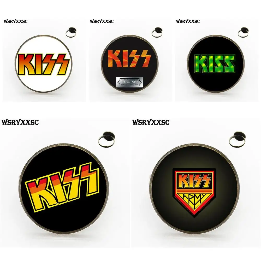 

EJ Glaze For Men Women Gift Rock Band Kiss Luxury Brand Jewelry With Glass Cabochon Bronze/Silver/Golden Rings