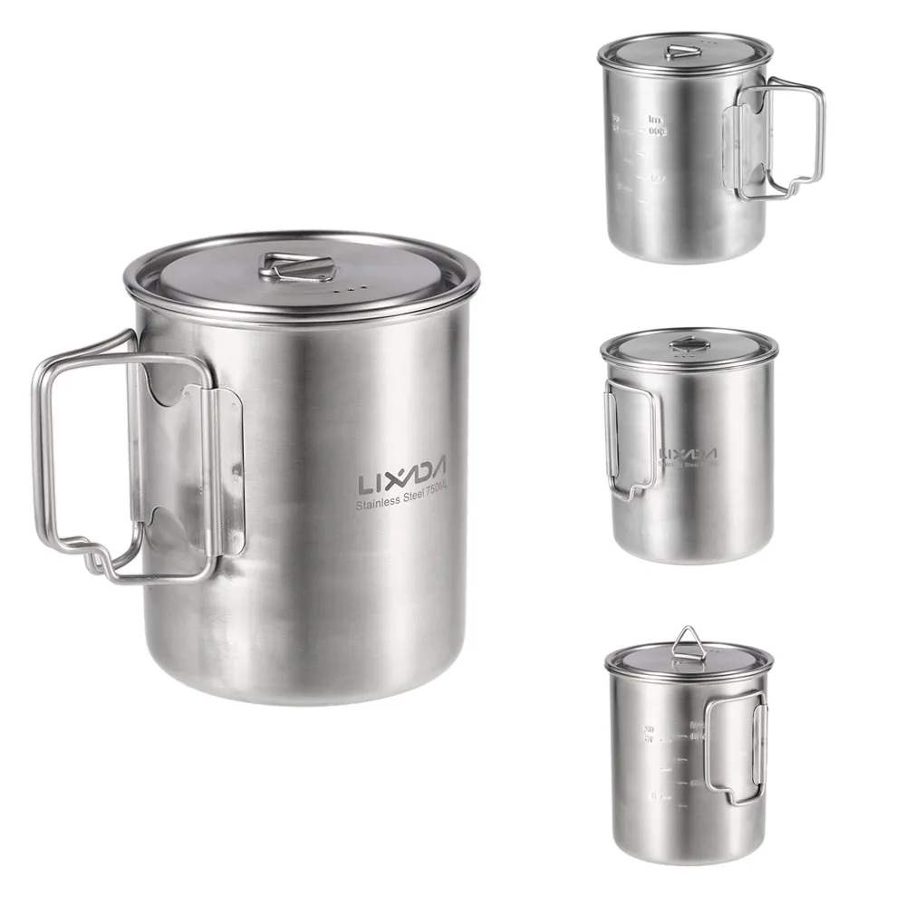 

Lixada 750ml Stainless Steel Pot Portable Water Mug Cup Coffee Milk Mug Outdoor Camping Cookware with Lid and Foldable Handle