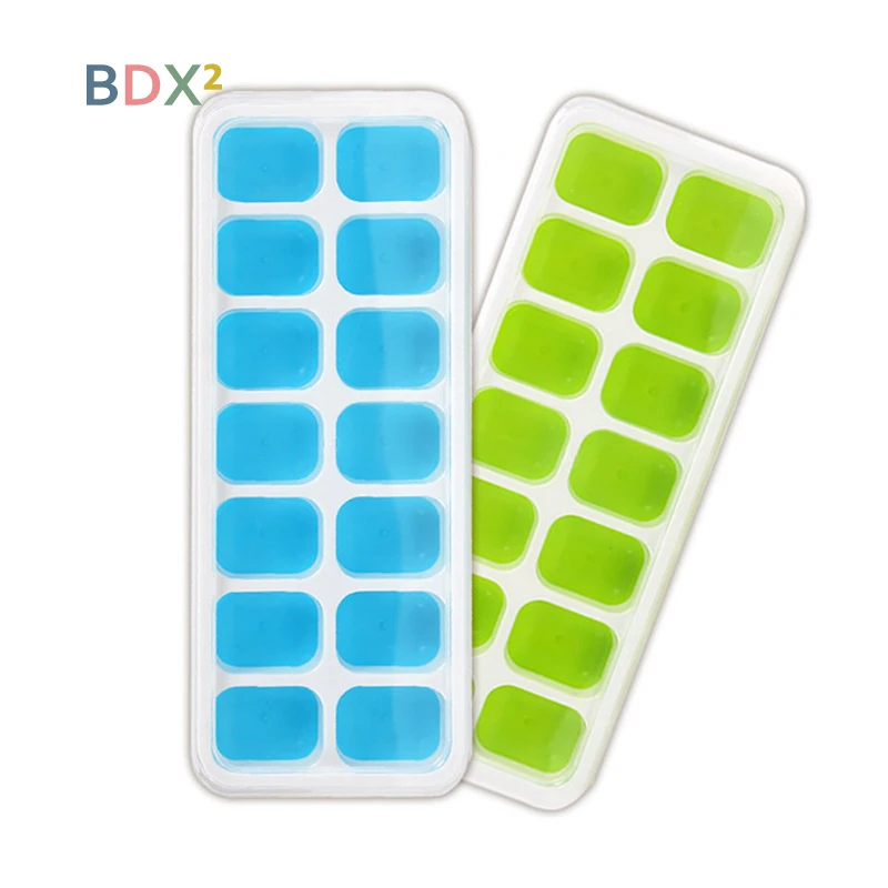 

1 pcs PP+Silicone Easy To Fall Off Ice Mold Square Easy Making Ice Tools With Cover Creative Food Grade Ice Cube Maker Summer