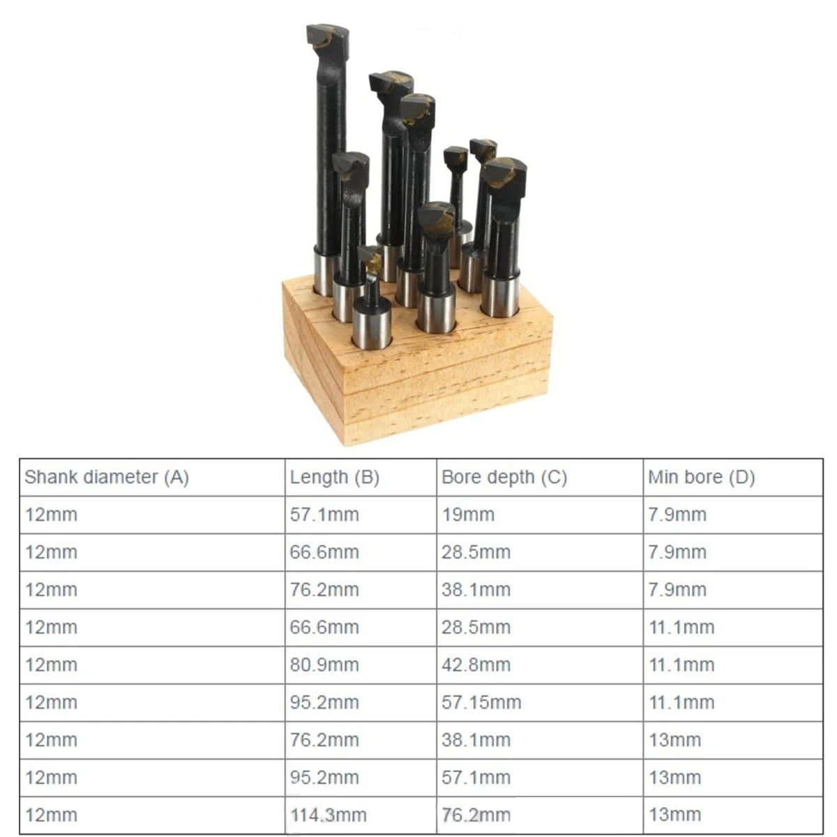 9PCS 12mm Hard Alloy Shank Boring Bar Carbide Tipped for 50mm Boring Head Lathe Machine Tools & Accessories