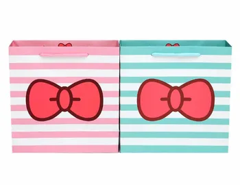 

20 Pack Cute Pink Blue Stripe Bow-Knot Gift Paper Packaging Bag with Handle for Clothes Underwear Comestic Candy