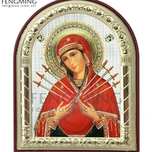 Картина Восточно-ортодоксальной церкви Девы Марии семь мечи под металл, серебро, золото рамки на пластиковом религиозный декоративный супсвай