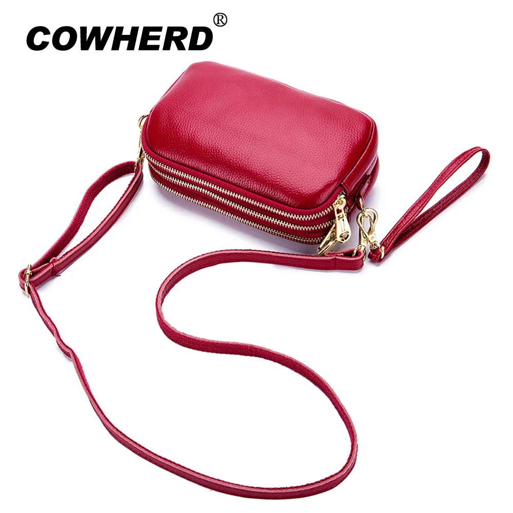

Simple Messenger Bag 3 Layers Zipper Clutch Soft Genuine Cow Leather Handbag 2019 High Fashion Big Capacity Wristlet Bag