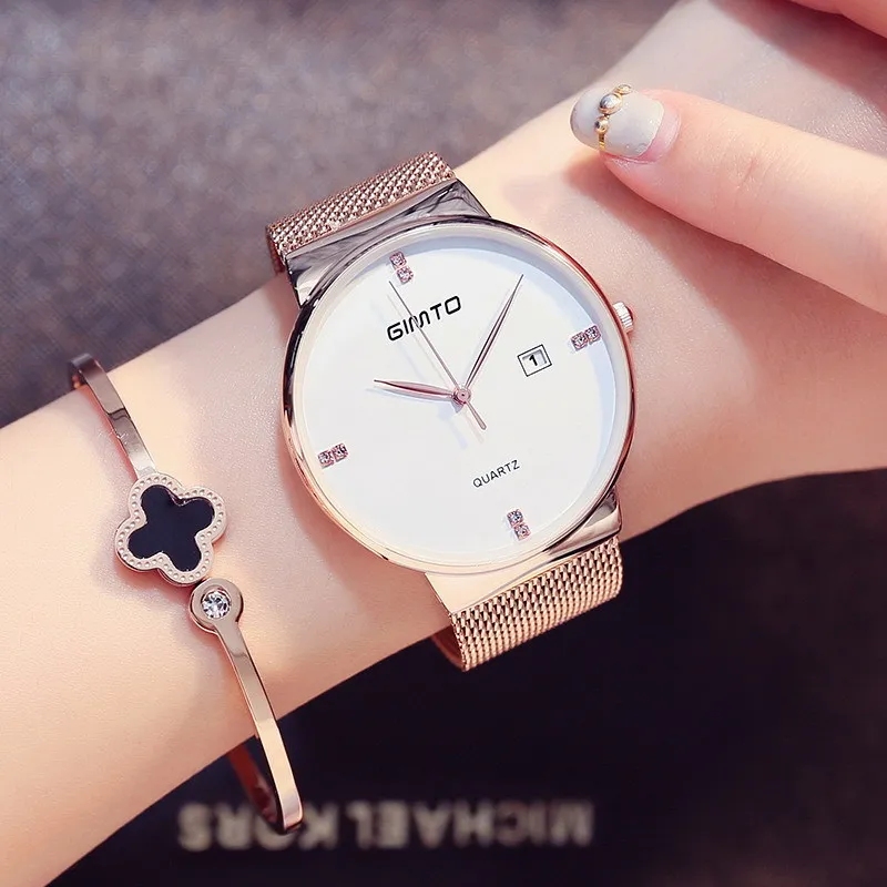 Luxury GIMTO Fashion Ladies Watches Rose Gold Women Watches Elegant Minimalism Rhinestone Casual Black Female Waterproof Clock