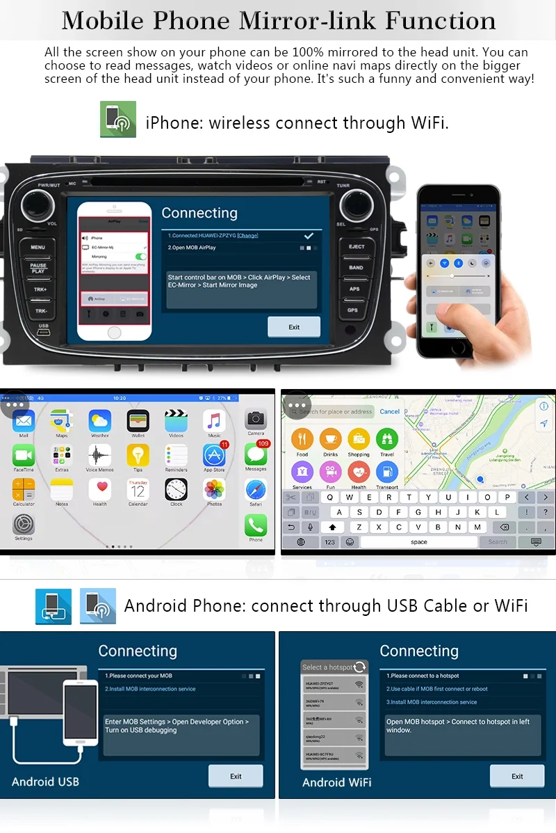 2din 7 дюймов Восьмиядерный 2+ 32G HD Android 8,1 автомобильный dvd-плеер для Ford Mondeo2008-2010 Galaxy с Радио Стерео gps навигация 2+ 32G