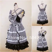 V-1163 Grau kurzhülse baumwolle Süße Schule Lolita Maid Kleid/viktorianischen kleid Cocktailkleid maßgeschneiderte US6-26