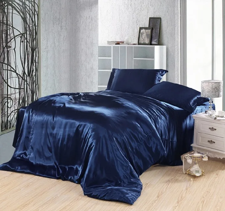 Dark Blue Bedding Set Silk Satin California King Size Queen Fitted Bed Sheets Quilt Duvet Cover Double Bedspread Doona 4pcs 6pcs Bed Sheet Quilt King Sizebedding Set Aliexpress