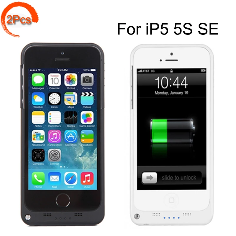 

2Pcs Full 2200mAh External Power bank case pack backup battery Charge case cover for iPhone SE 5 5S with USB charger cable line