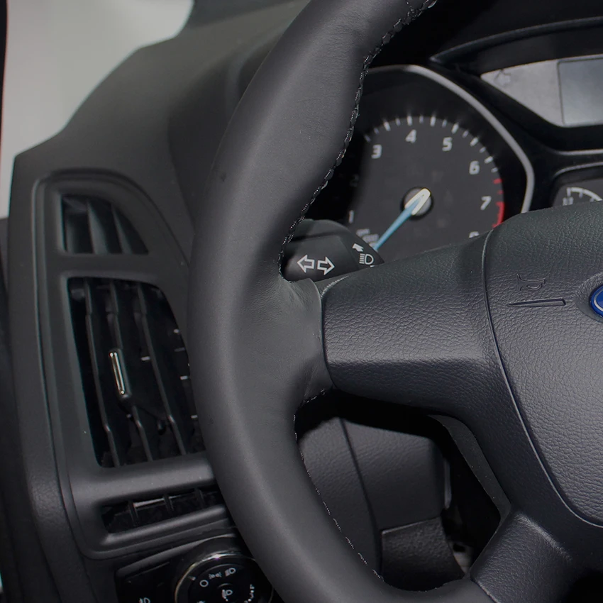 Черная кожаная крышка рулевого колеса автомобиля для Ford Focus 3 2012- KUGA Escape 2013