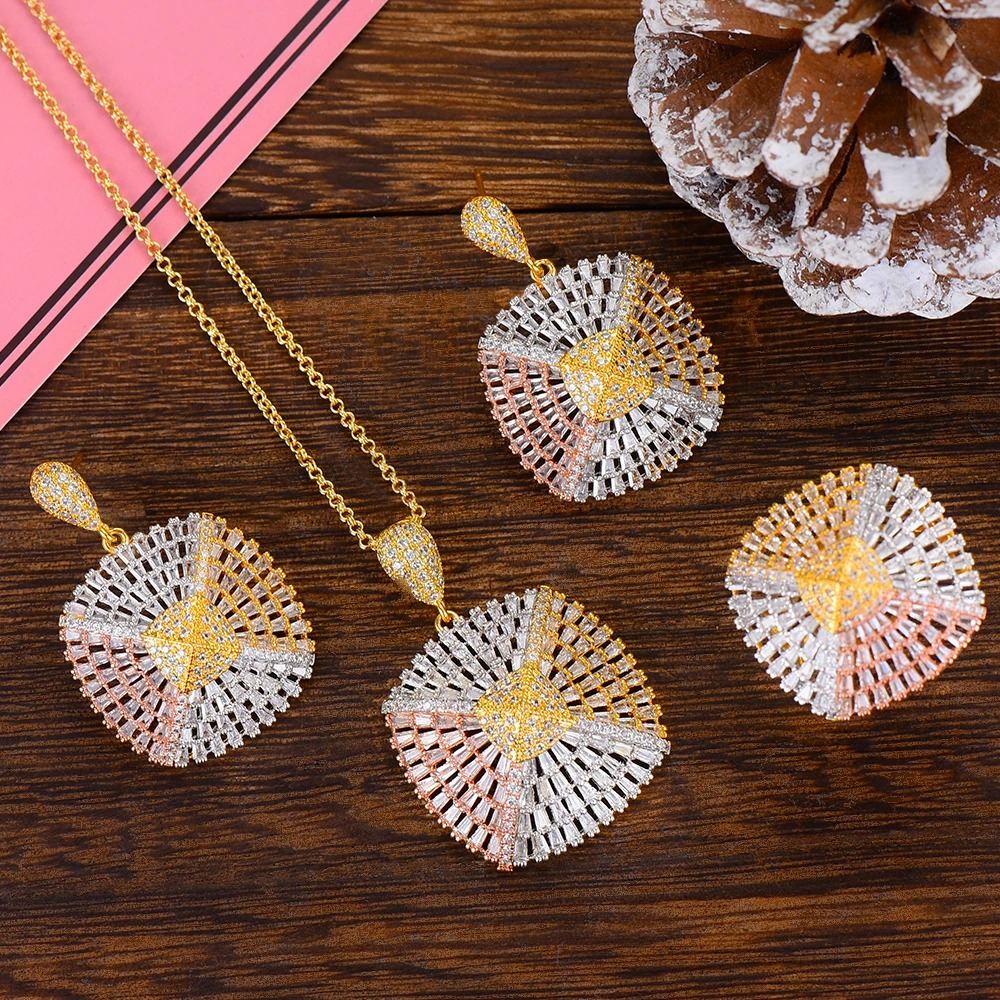 

SISCATHY Fashion Korean Chain Necklace Drop Earrings Resizable Rings Jewelry Sets For Women Girls Party Engagement Jewelry Sets