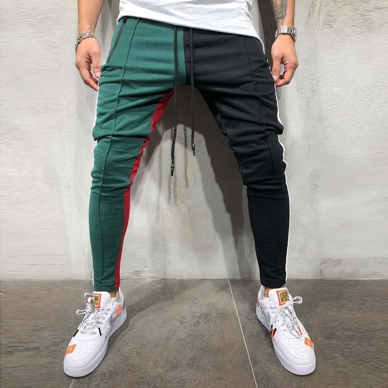 color block pockets drawstring slim fit track pants