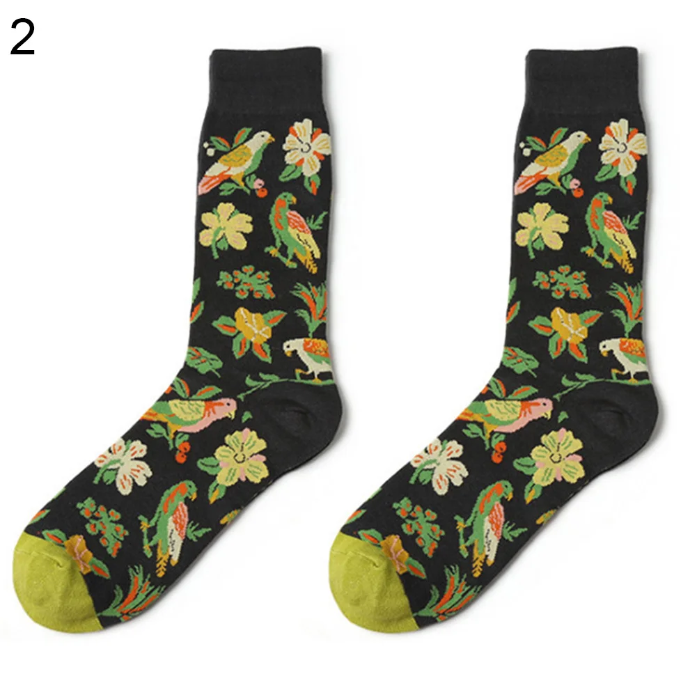 Модные хлопковые Дышащие носки-трубы с цветочным узором и птицами, повседневные уличные носки для пары, мягкие носки Harajuku Calcetines Lover - Цвет: 2