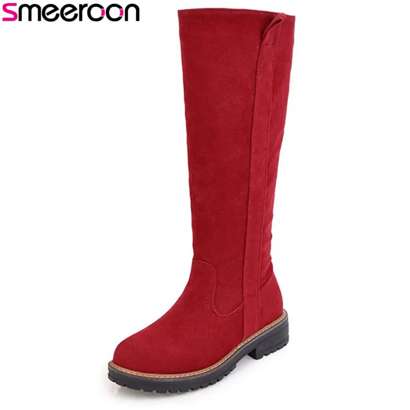 

Smeeroon 2018 new popular round toe autumn winter boots med heels women boots knee high boots for women zip prom shoes