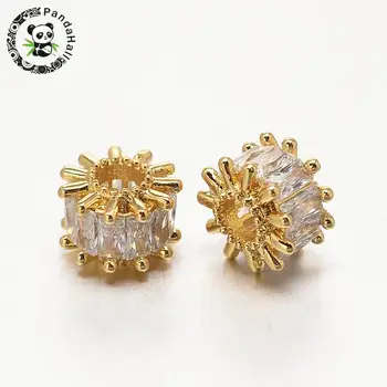 

Brass Micro Pave Grade AAA Cubic Zirconia Beads, Column, Golden, 9x7mm, Hole: 3mm