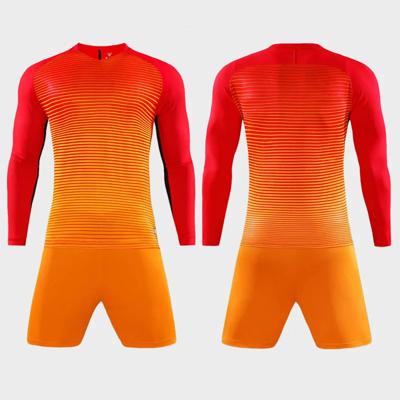 Мужская футболка с длинным рукавом для футбола, комплект для детей, тренировочный костюм для футбола для подростков, Воздухопроницаемый костюм для футбола, командные спортивные комплекты для вратаря с принтом на заказ - Цвет: red orange