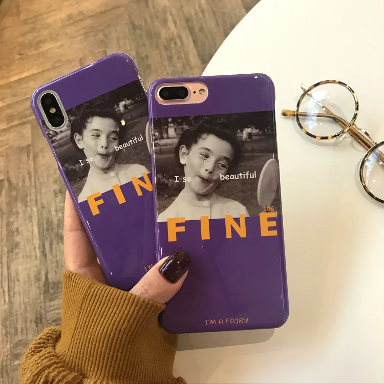 Мода в стиле ретро девушка телефон чехол для iPhone X 7 Пульс фиолетовый задняя