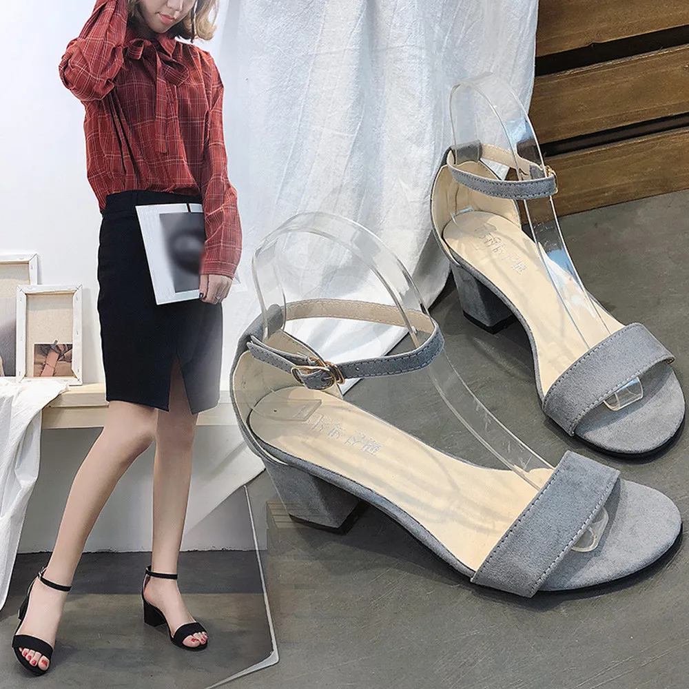 

Fashion Women Ladies Sandals Ankle Mid Heel Block Party Open Toe Shoes #g6