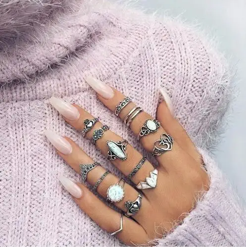 Серебряный Vintage Opal набор колец на сустав пальца для женщин Boho полая коронка из