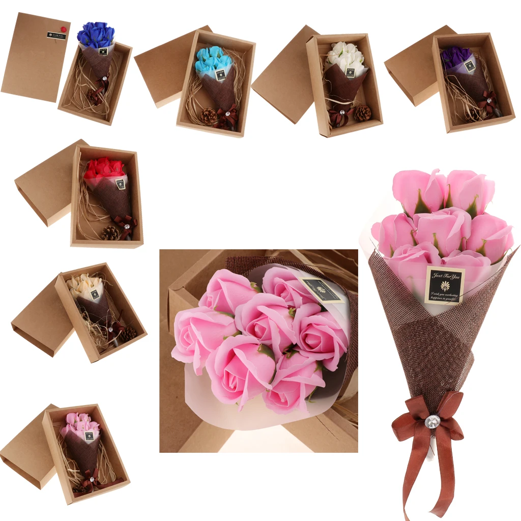 

7pcs/set Simulation Rose Soap Flower Bouquets Eternal Flower Wedding Valentines Day Floral Decor