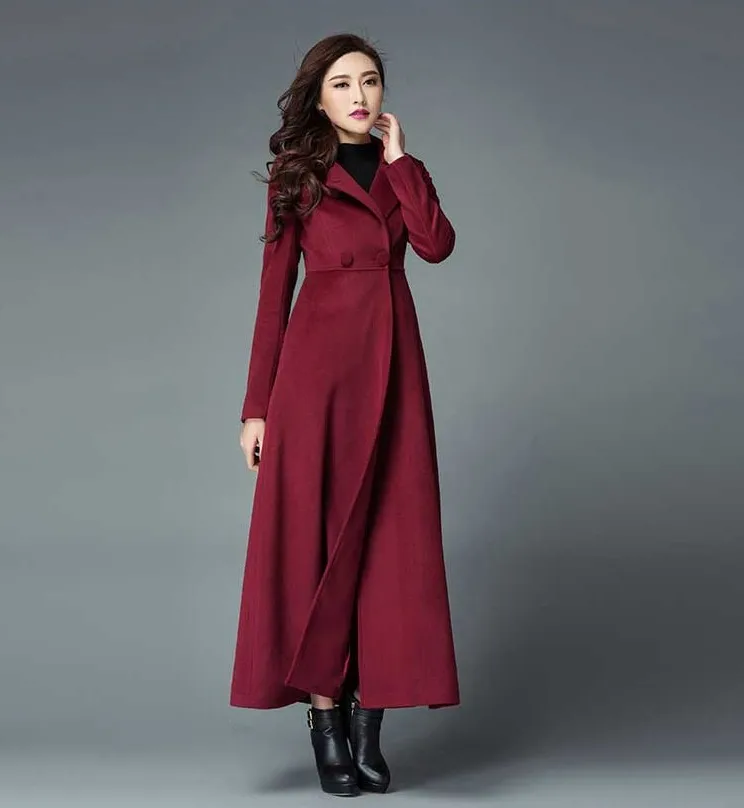 Manteau bleu pourpre Européenne Cachemire Tranchée Laine Design rouge Oversize De Long Nouveau Mince Noir Manteaux Chaud Femmes D'hiver p4xFw