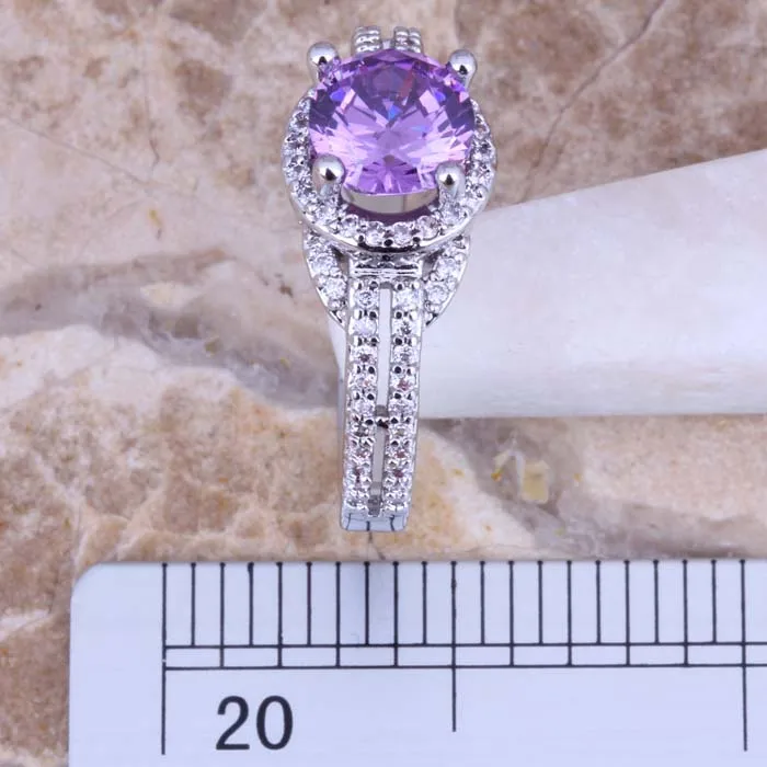 Marvelous Purple Cubic Zirconia White CZ Silver Plated Ring Size 5 / 6 / 7 / 8 / 9 / 10 S0447 2
