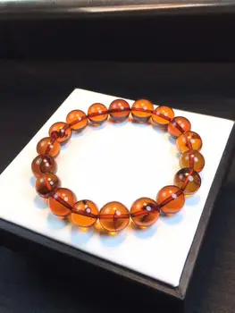 

Certificate Natural Blood Amber Bracelet Women Men Healing Stone Crystal 11.5mm Round Beads Bracelet Jewelry Reiko Fashion AAAAA