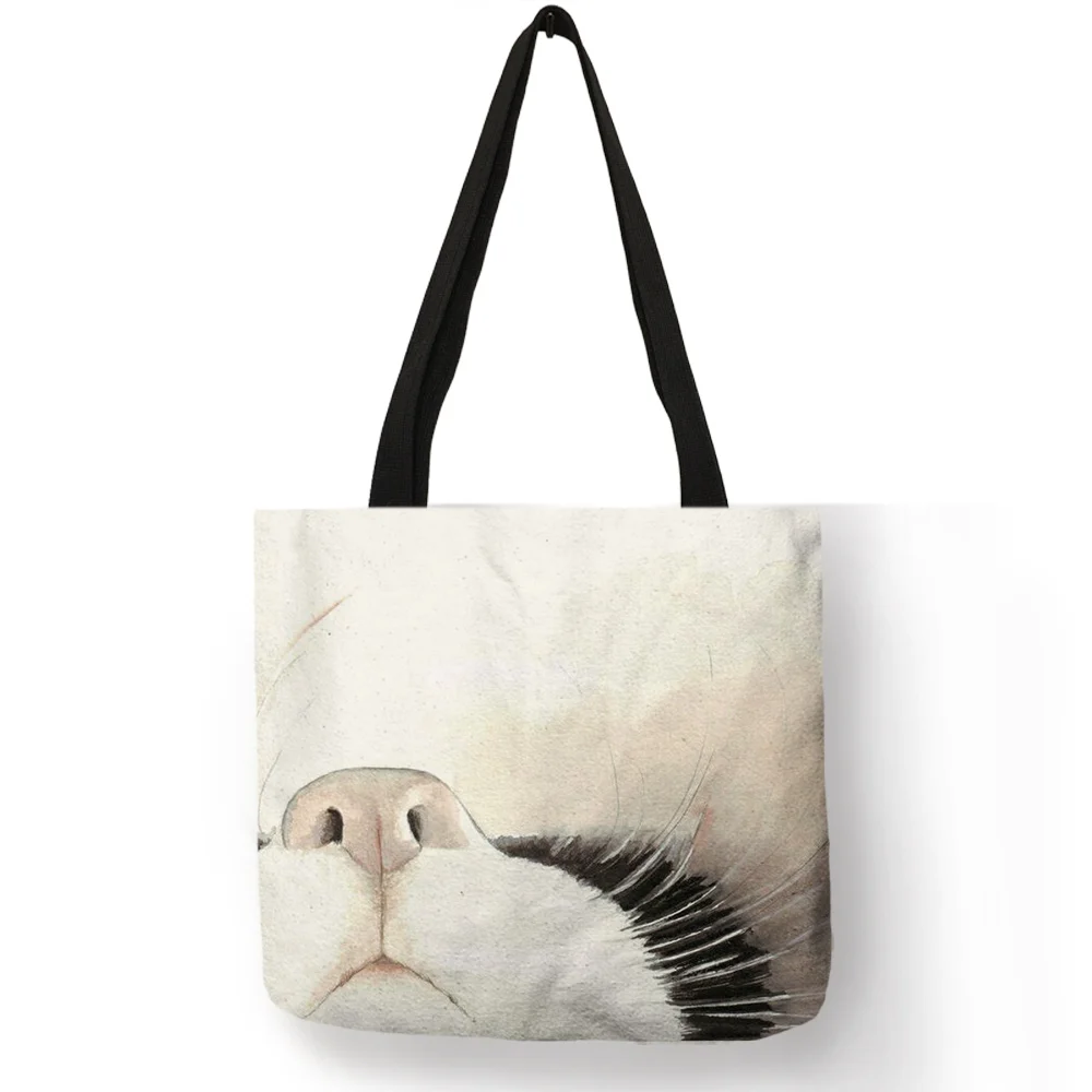  Watercolor Hand Painted Tote Bags Floral Cute Cat Print Shoulder Bag For Women Lady Office Handbag  - 33012501514
