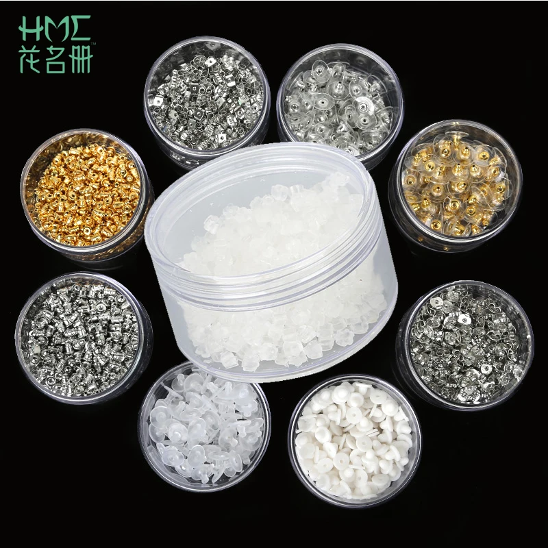 

100-1000pcs/Box Stud Plastic Metal Transparent Earring Back DIY Jewelry Silicone Round Rubber Earring Stopper Ear Plugging