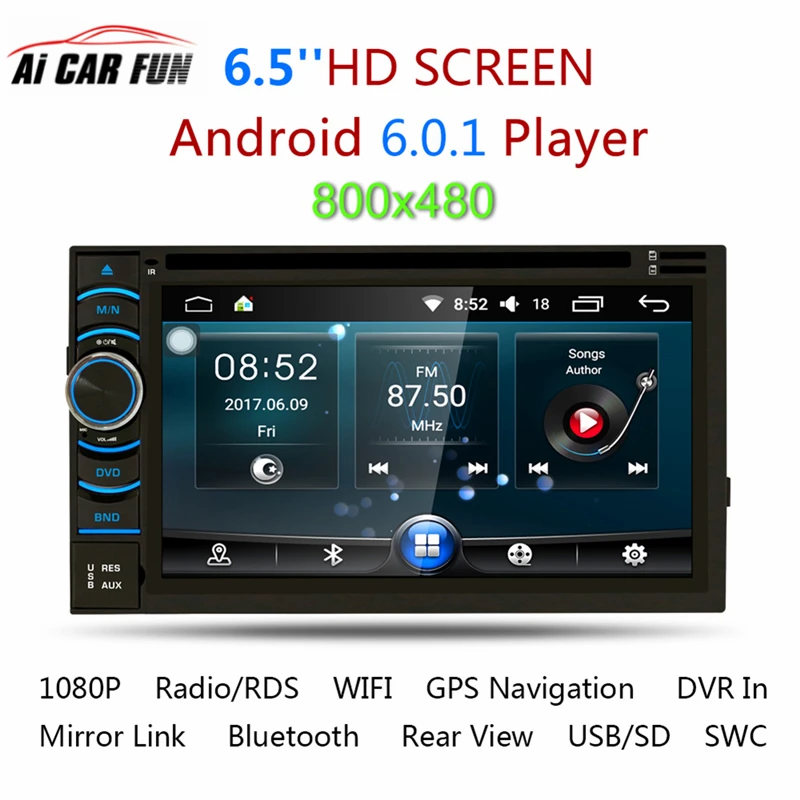 AR6116 2Din 6.5&quot Android 6.0.1 HD Capacitive Touch Screen Car DVD Player Wifi +GPS Navigation Bluetooth SD/USB/FM/AM Double Dins |