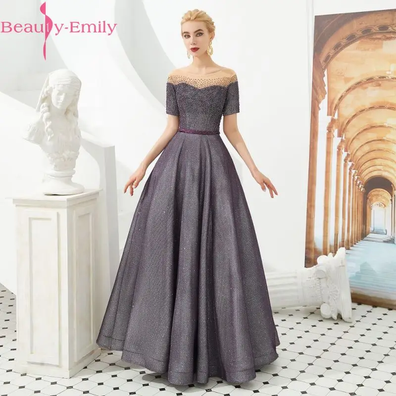 

Beauty Emily Evening Dress Long 2020 O-Neck Short Sleeve A-Line Floor-Length Evening Party Prom Dress Formal Gowns