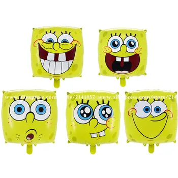 

50pcs/lot cartoon Square Sponge Bob Balloon birthday party supplies Decoration wedding party Foil Helium Balloons kids Air Ball
