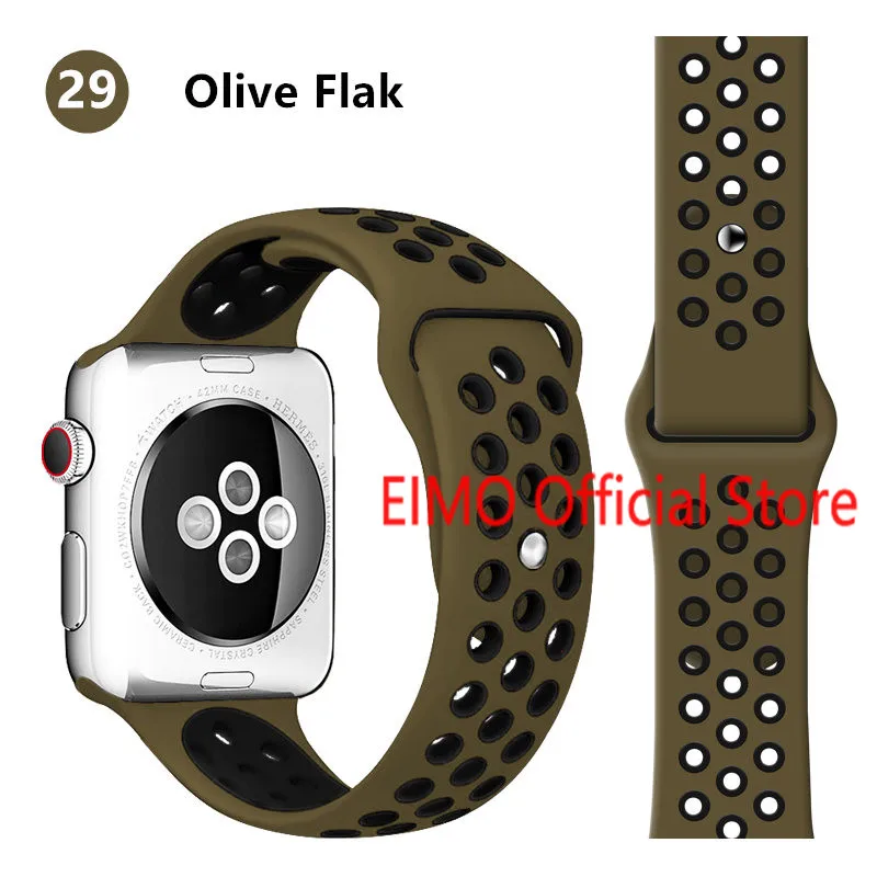 Ремешок для Apple Watch, 44 мм, 40 мм, 42 мм, 38 мм, iwatch series 5, 4, 3, 2, 1, спортивный силиконовый браслет, ремешок для часов, аксессуары для часов - Цвет ремешка: Olive Flak Black