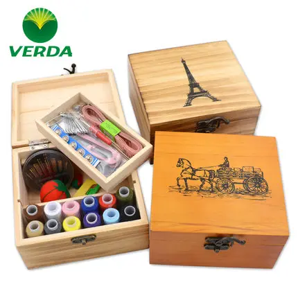 

14.5*13.5*8cm Sewing Threads Sewing Solid wood receiving box with 12colors line and 10pcs sets free shipping