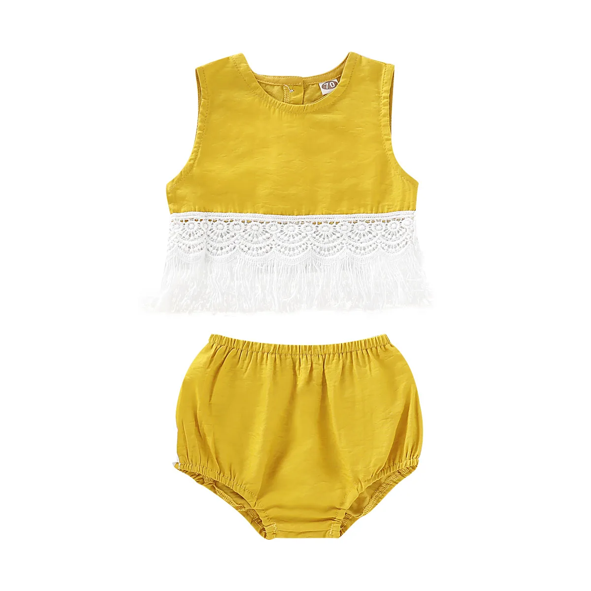 Baby Girl Princess Clothes Woven Fabric Tassels Sleeveless Tank Top+ PP