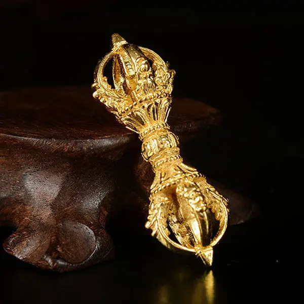 

Tibet Buddhism Handmade Old Copper Gilt Six Syllable Mantra Vajra Dorje Pendant