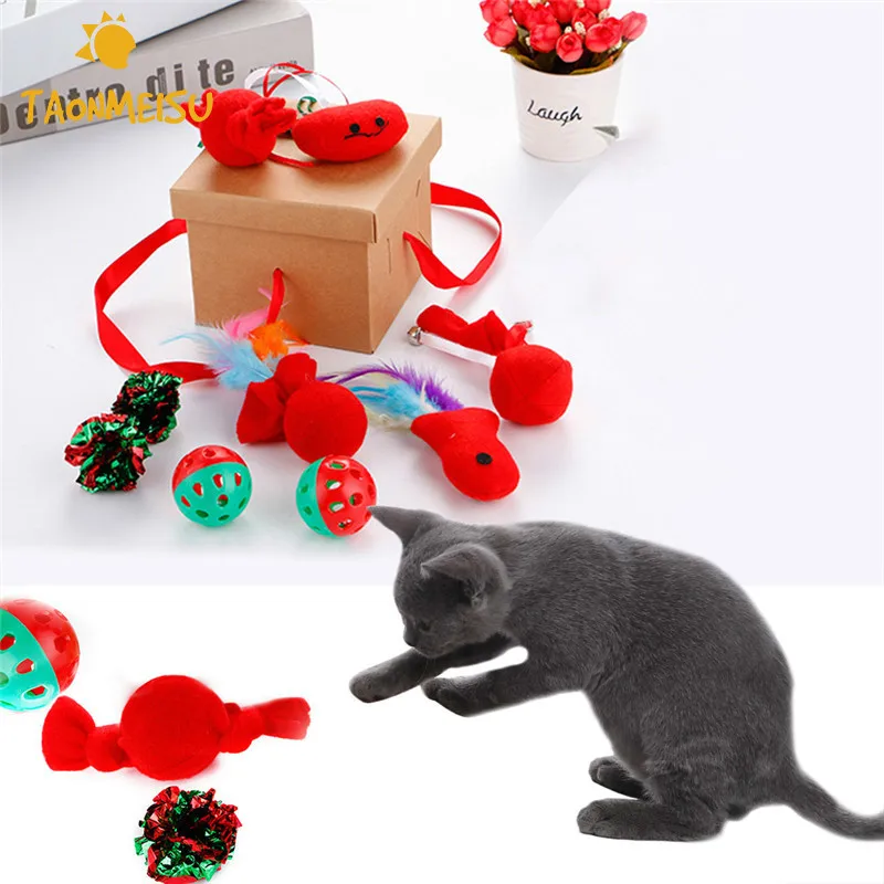 Cat Christmas Toys Set Plastic Balls + Crinkle Paper Cat toy + Plush