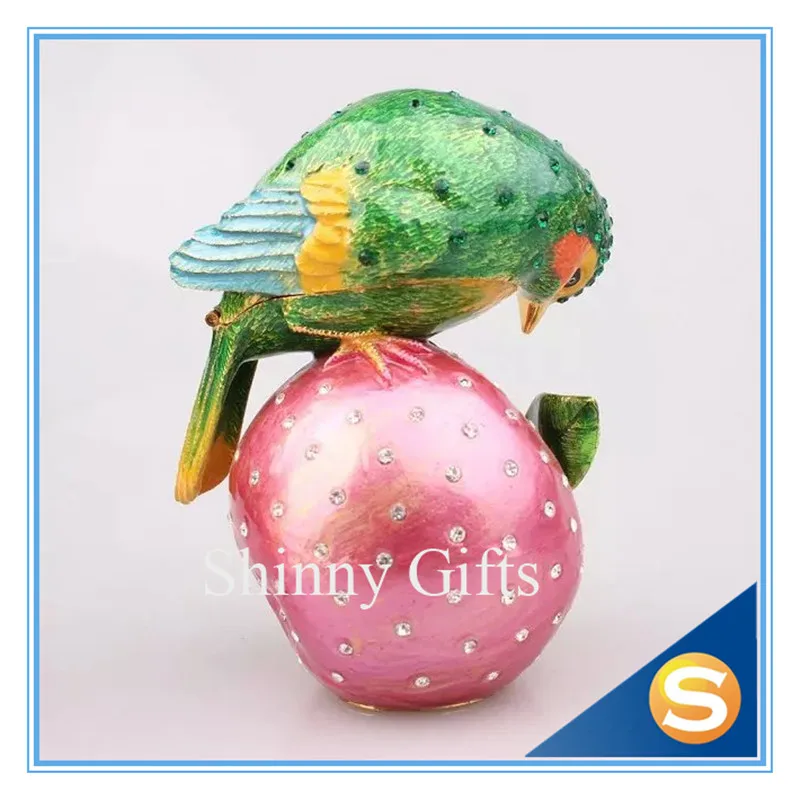 

Pewter Enamel Bird on the apple Trinket Box Home Decorative Box High Quality